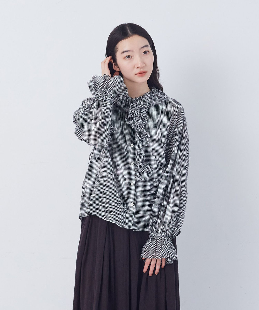 congés payés ADIEU TRISTESSE Kanocoさんコラボ　フリルブラウス チェック