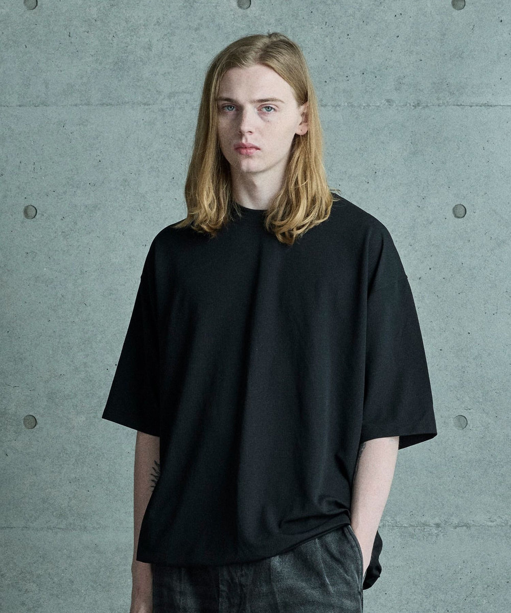 MEN'S BIGI シアサッカー調ルーズフィットTEE ブラック