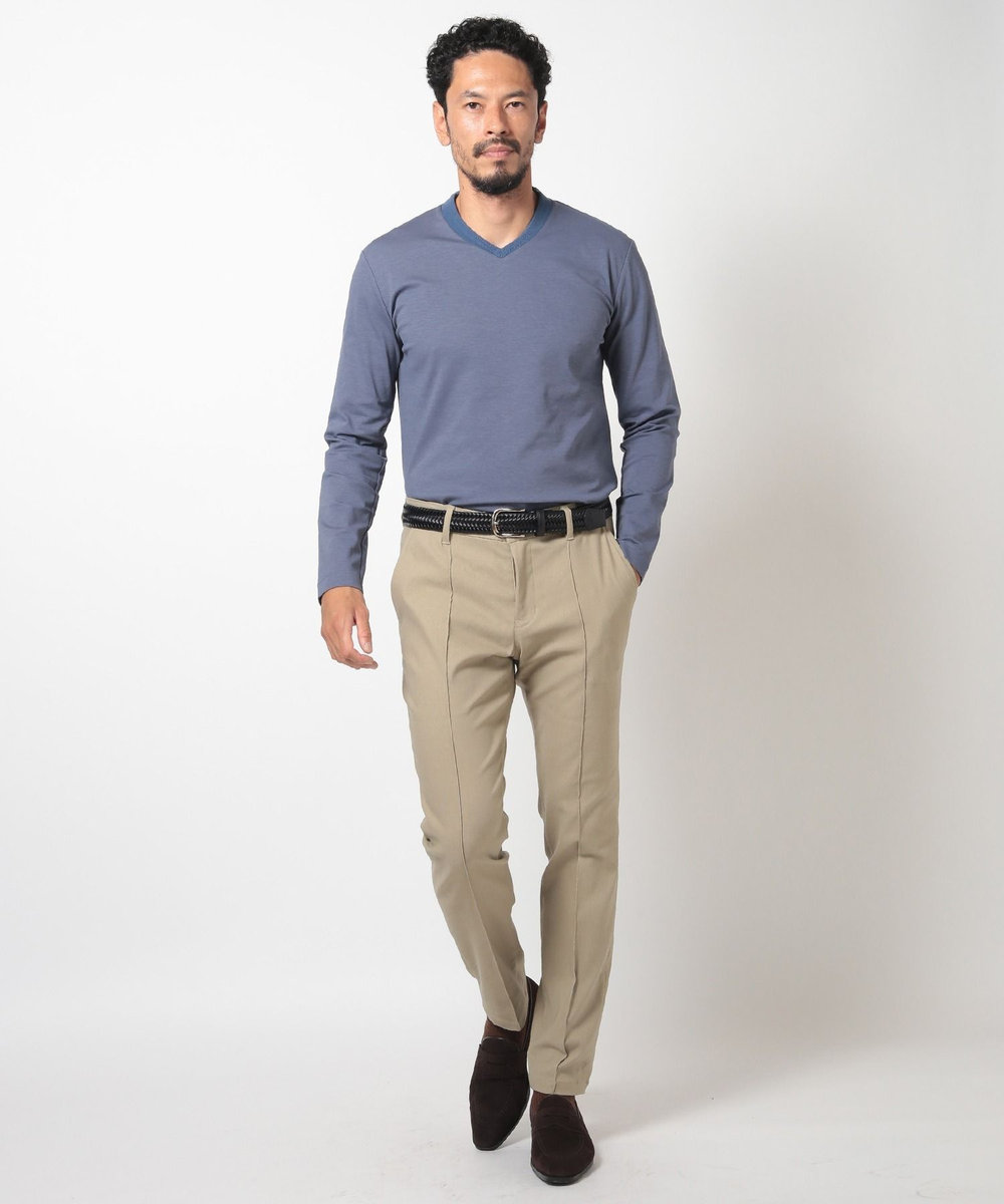 MEN'S BIGI 【ACTIVE TAILOR】シルケットスムースVネックロングTシャツ ブルー系その他