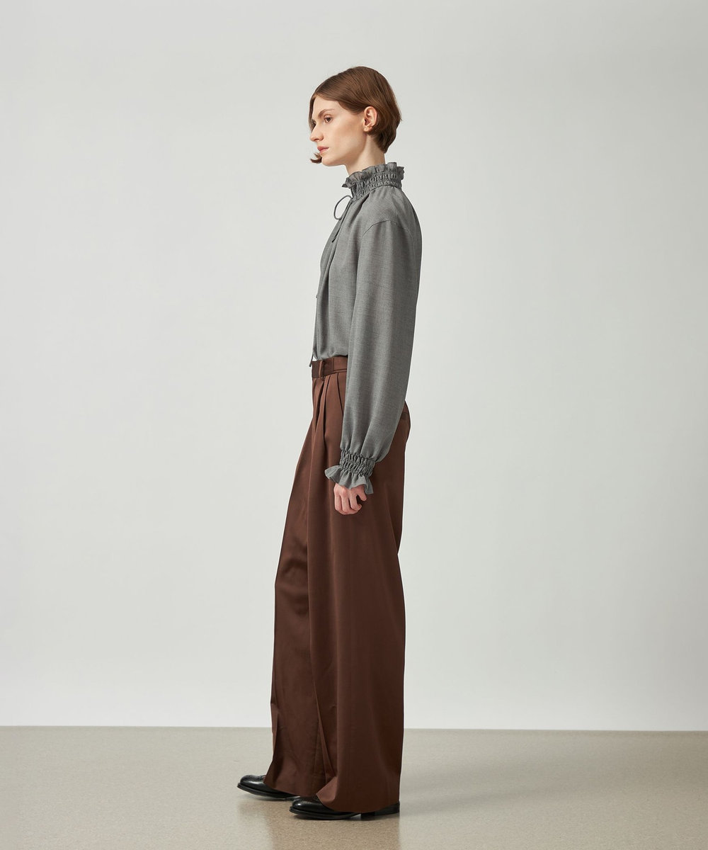 DÉPAREILLÉ POLY WOOL VIYELLA FRILL BLOUSE / ポリウールヴィエラフリルブラウス グレー
