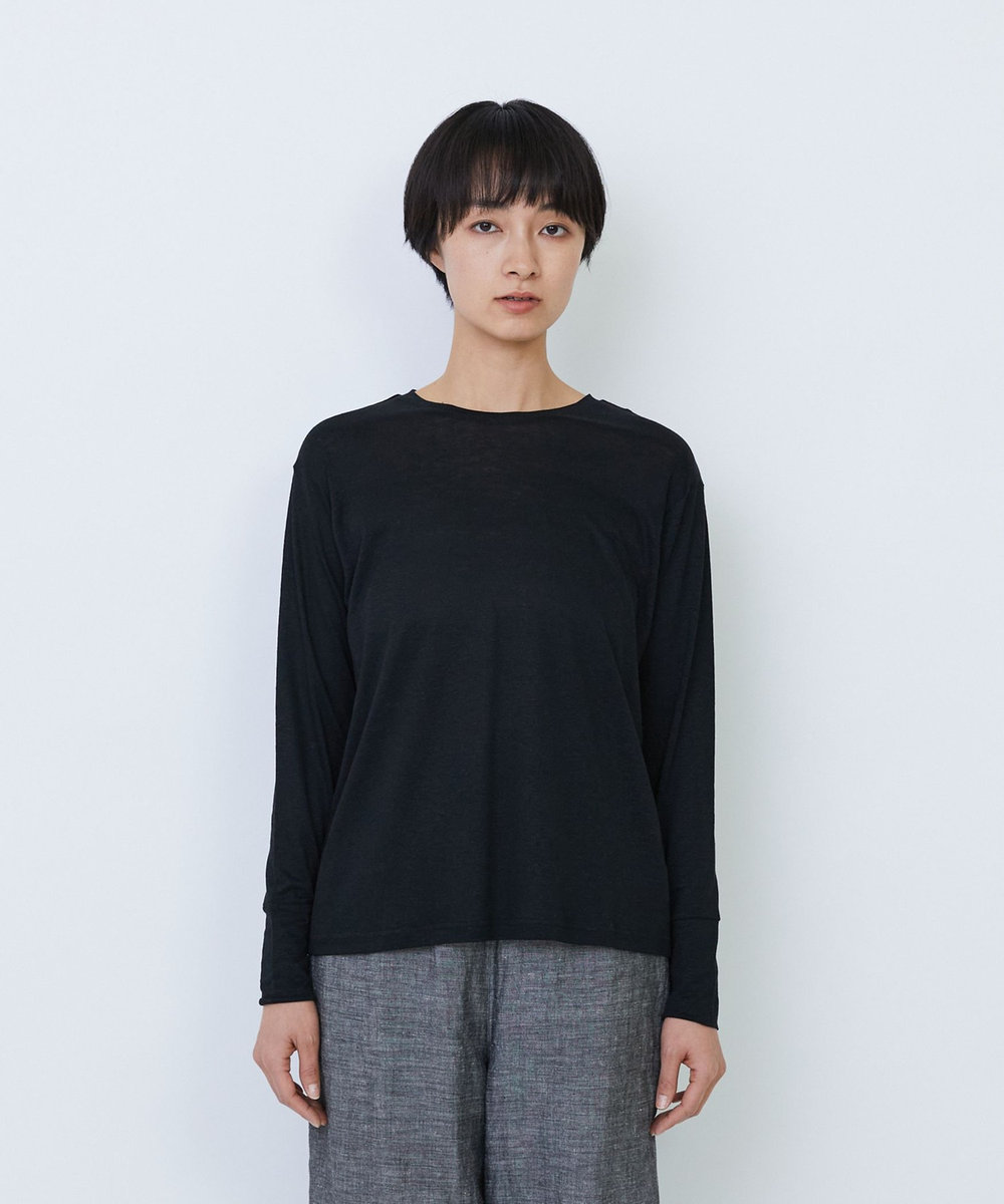 LOISIR リネンレーヨン天竺クルーネックプルオーバー ブラック