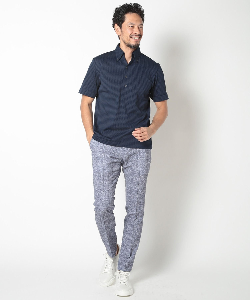 MEN'S BIGI 【ACTIVE TAILOR】COOL MAXサッカー織りポロシャツ ネイビー