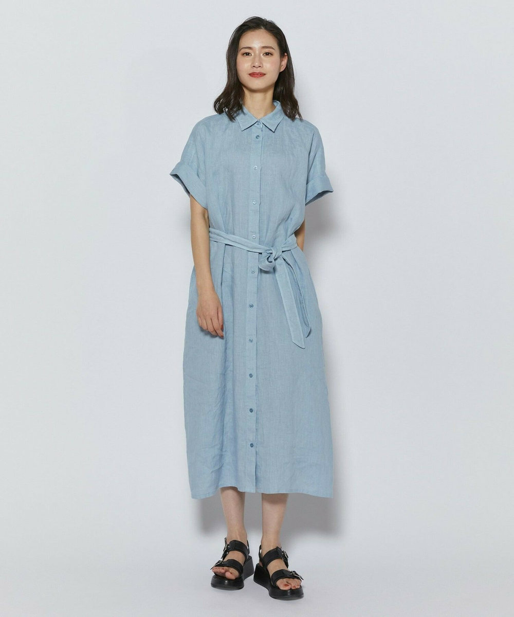 L'EQUIPE ピュアリネンガーメントダイワンピース サックスブルー
