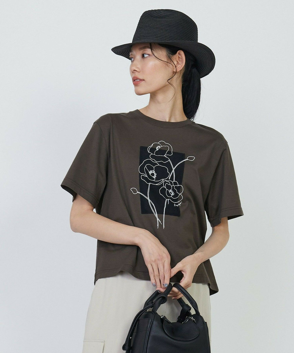 L'EQUIPE Lサイズ（大きいサイズ） 【大きいサイズ】オーバープリントTシャツ ブラウン