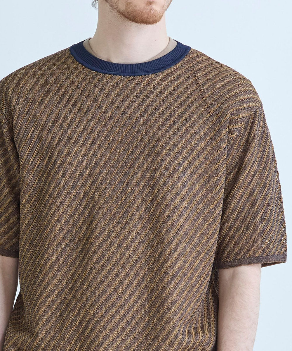 MEN'S BIGI 	クルーネックバイアスメッシュニット半袖Tシャツ ネイビー