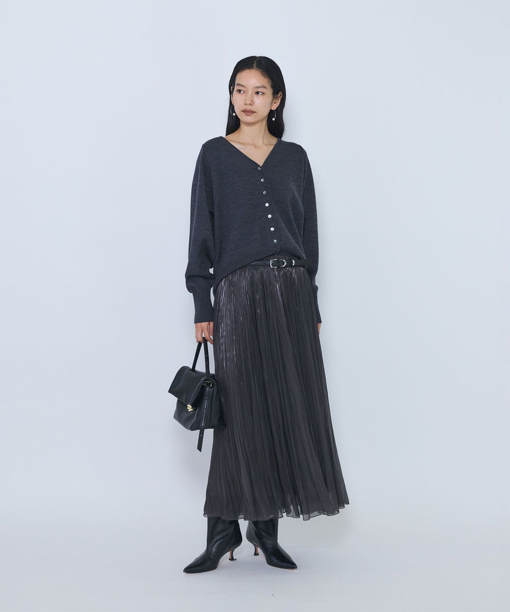 1er Arrondissement グロッシーサテンプリーツスカート ブラック