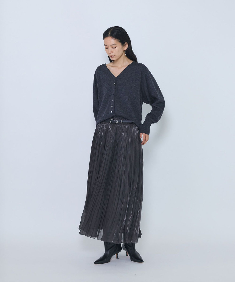 1er Arrondissement グロッシーサテンプリーツスカート ブラック