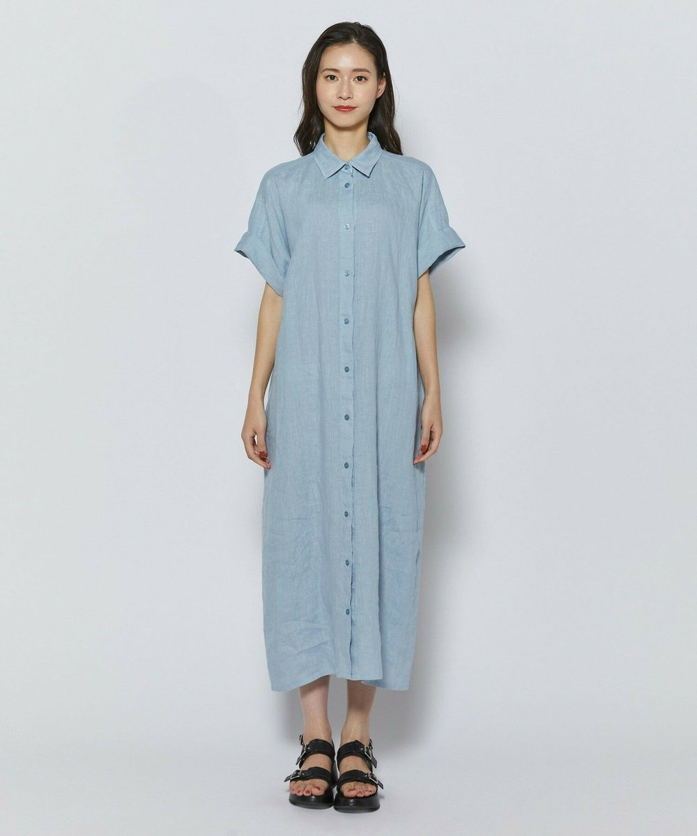 L'EQUIPE ピュアリネンガーメントダイワンピース サックスブルー