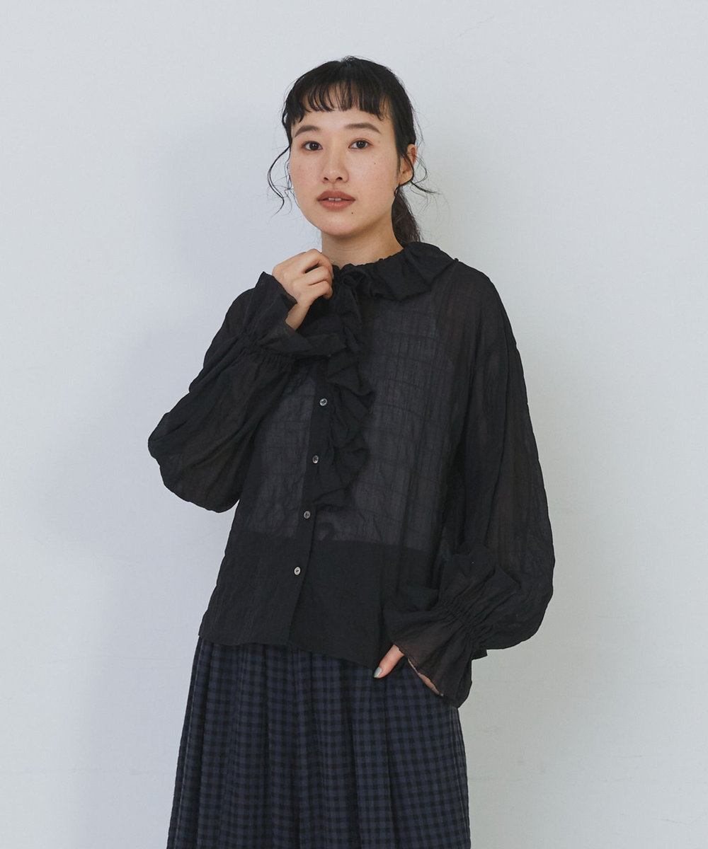 congés payés ADIEU TRISTESSE Kanocoさんコラボ　フリルブラウス ブラック