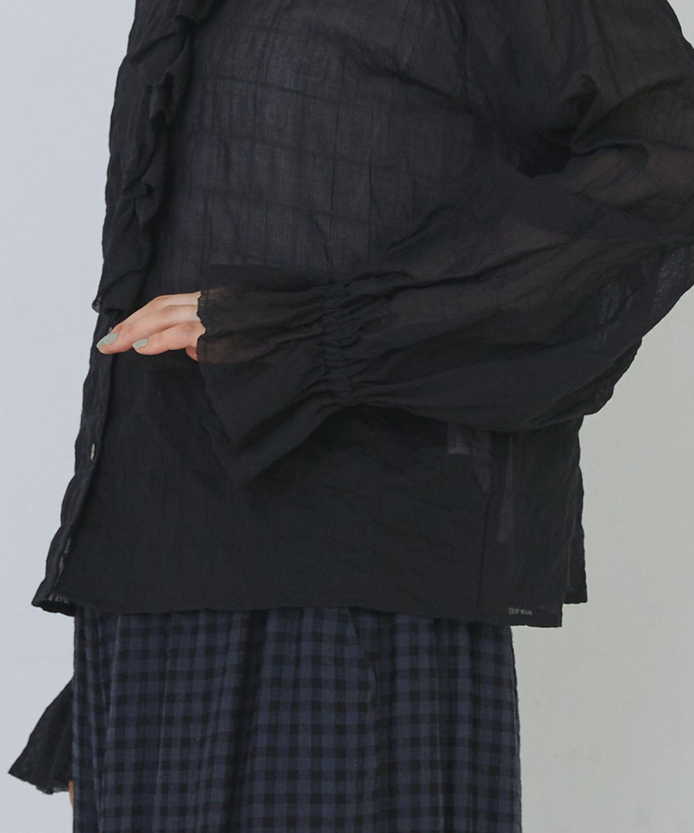 congés payés ADIEU TRISTESSE Kanocoさんコラボ　フリルブラウス ブラック
