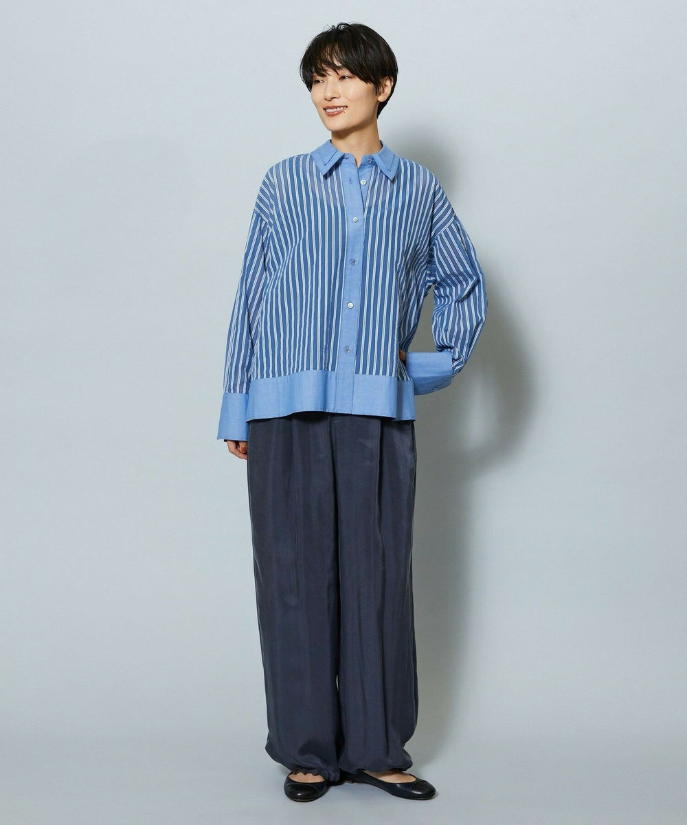 MOGA シアーメモリーストライプシャツブラウス サックスブルー