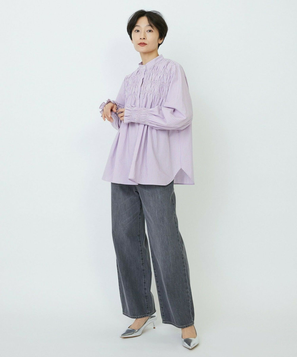feerique feerique タイプライターストライプシャーリングブラウス パープル