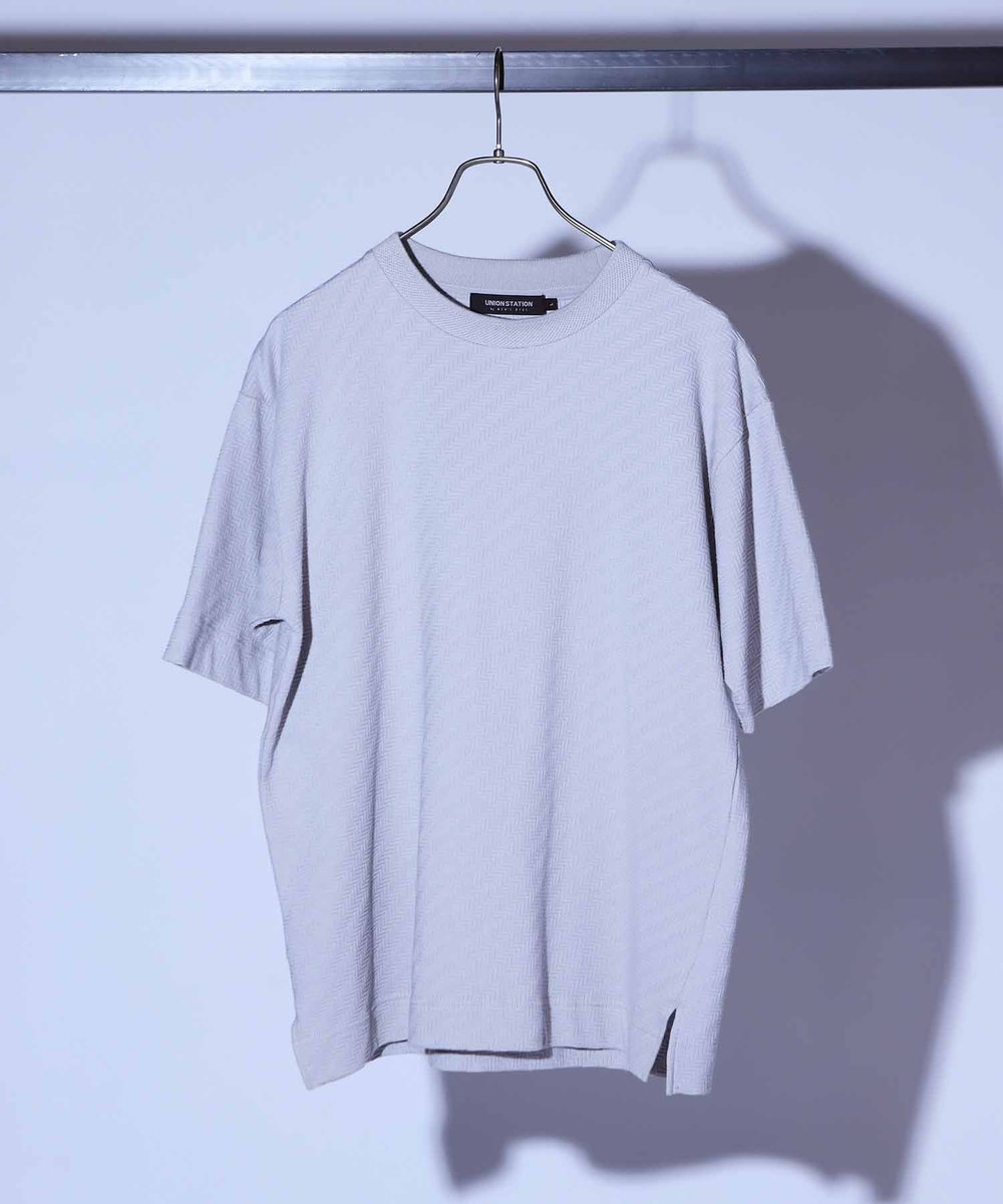 UNION STATION シェブロン柄リンクスジャガードTシャツ ライトグレー