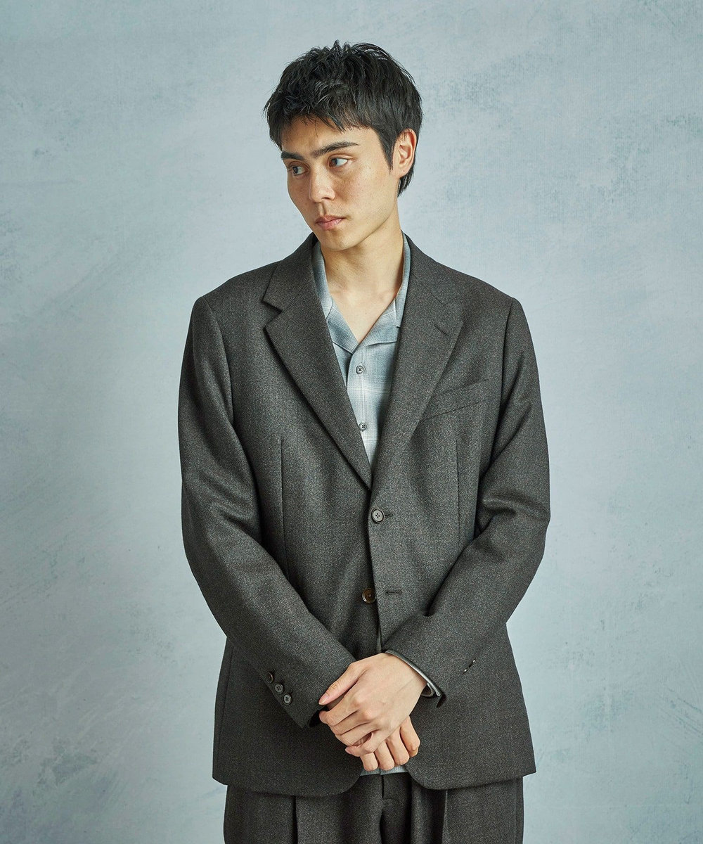 MEN'S BIGI メランジウール テーラードジャケット ブラウン