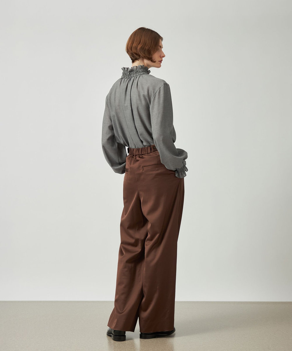 DÉPAREILLÉ POLY WOOL VIYELLA FRILL BLOUSE / ポリウールヴィエラフリルブラウス グレー