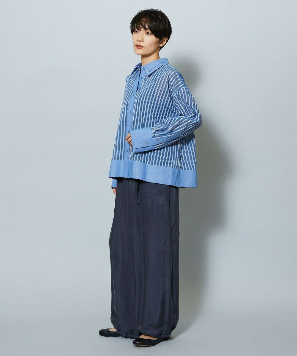 MOGA シアーメモリーストライプシャツブラウス サックスブルー