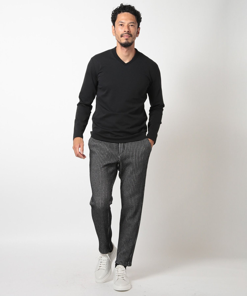 MEN'S BIGI 【ACTIVE TAILOR】シルケットスムースVネックロングTシャツ ブラック