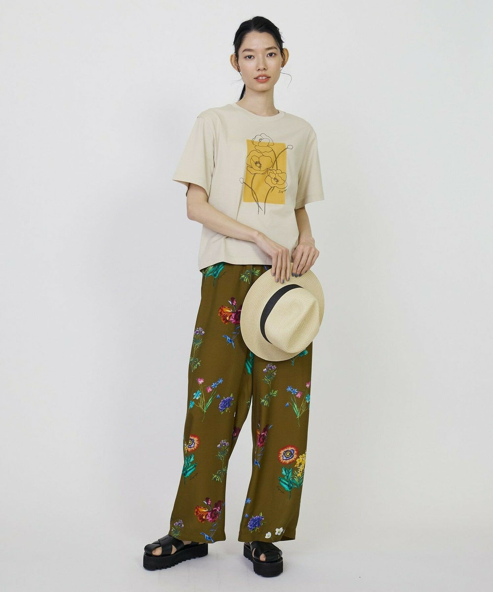 L'EQUIPE Lサイズ（大きいサイズ） 【大きいサイズ】オーバープリントTシャツ ベージュ