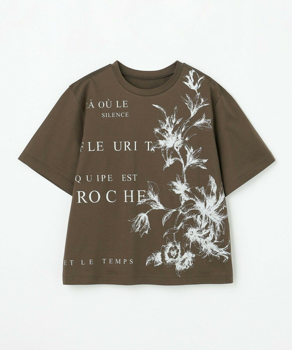 L'EQUIPE 60/2シルケット天竺フラワーロゴプリントTシャツ カーキ