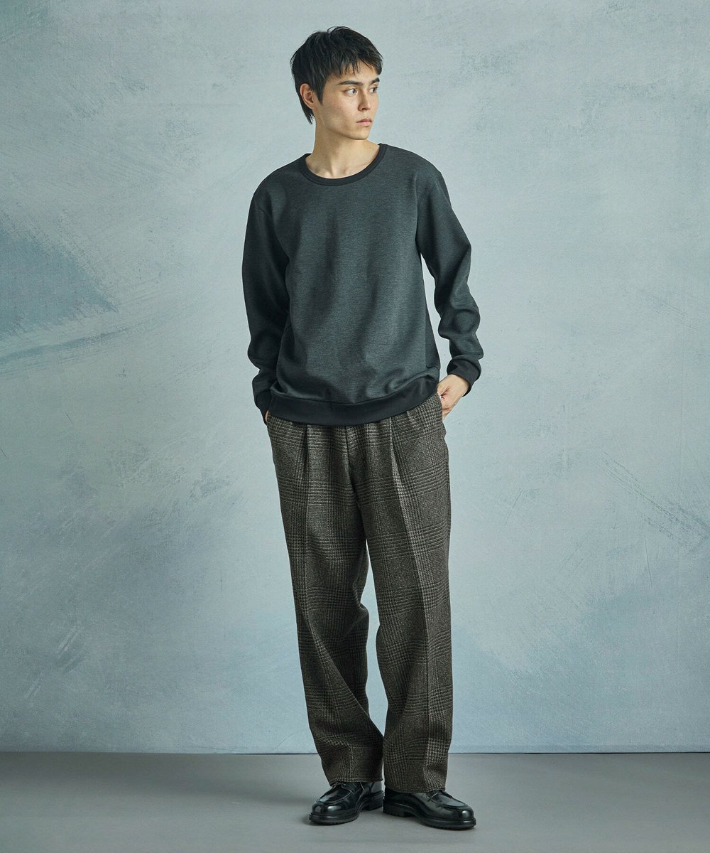 MEN'S BIGI ウールグレンチェック ワイドパンツ ブラウン