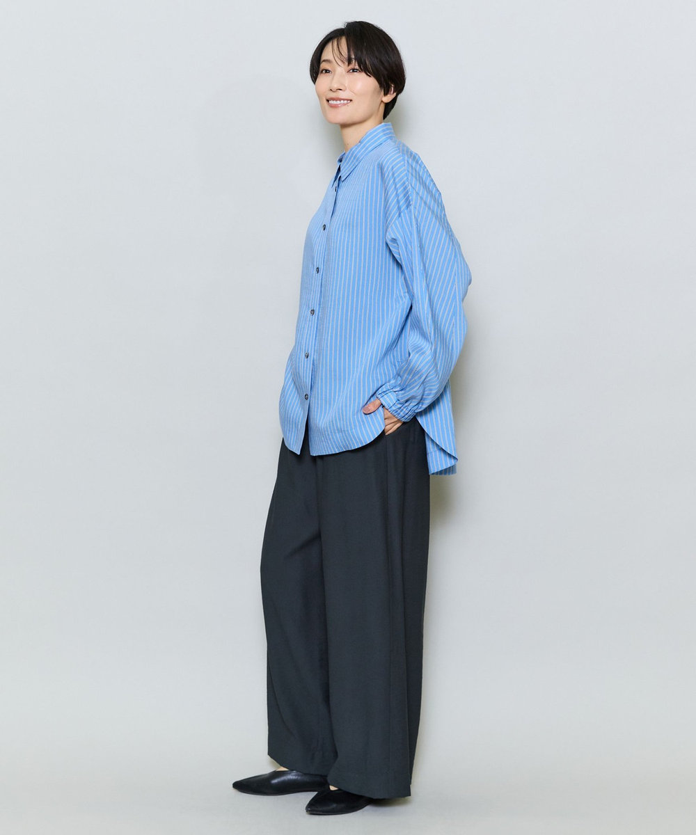 MOGA リヨセルポリストライプシャツブラウス サックスブルー