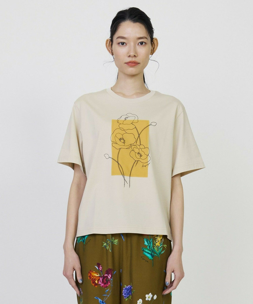 L'EQUIPE Lサイズ（大きいサイズ） 【大きいサイズ】オーバープリントTシャツ ベージュ