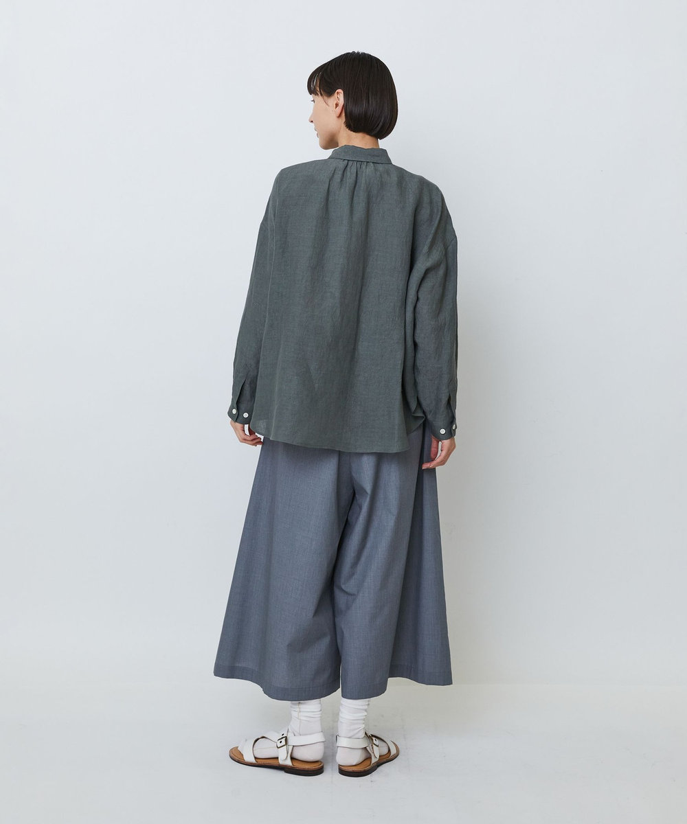 LOISIR グランジリネンボクシーシャツ カーキ