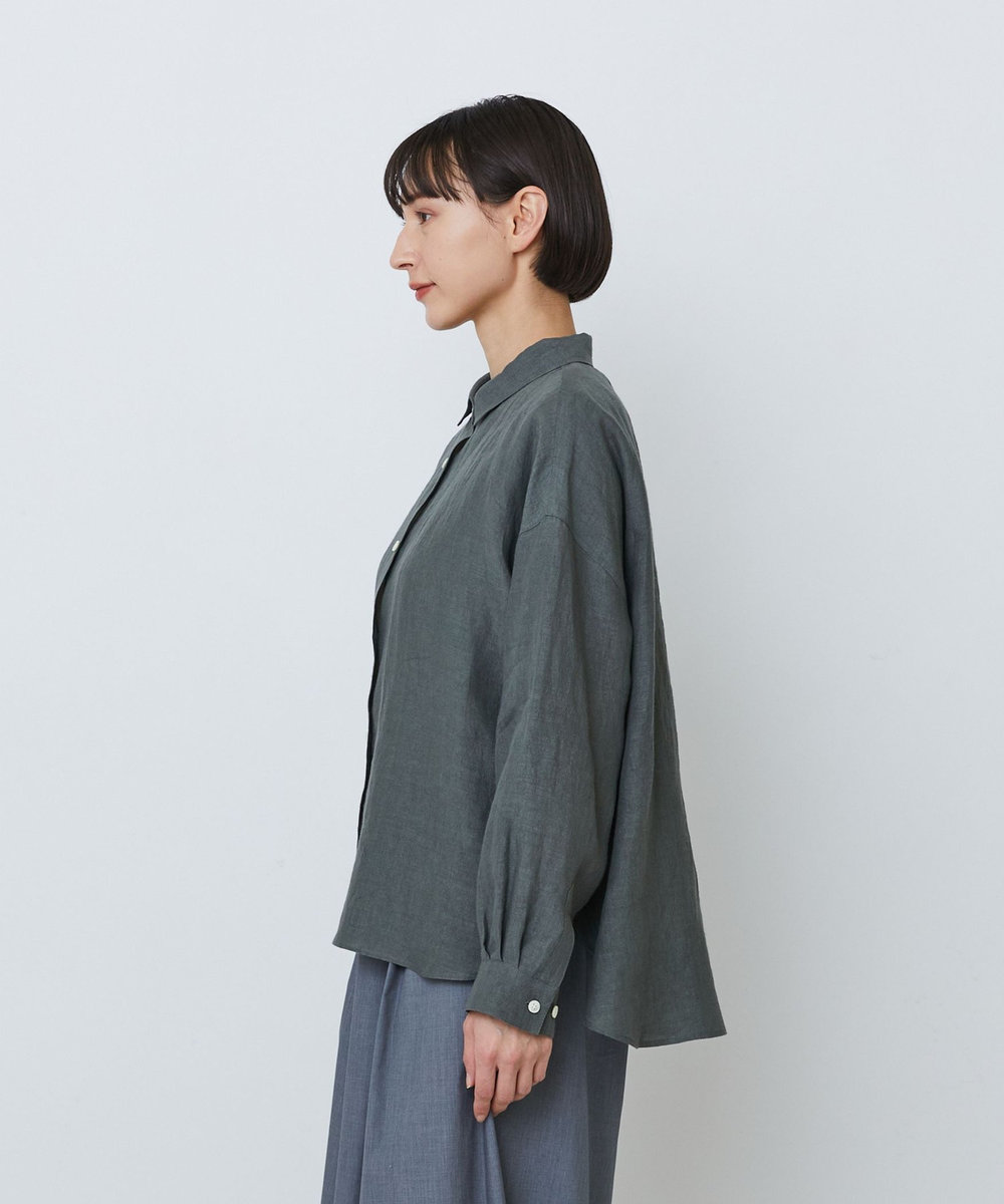LOISIR グランジリネンボクシーシャツ カーキ