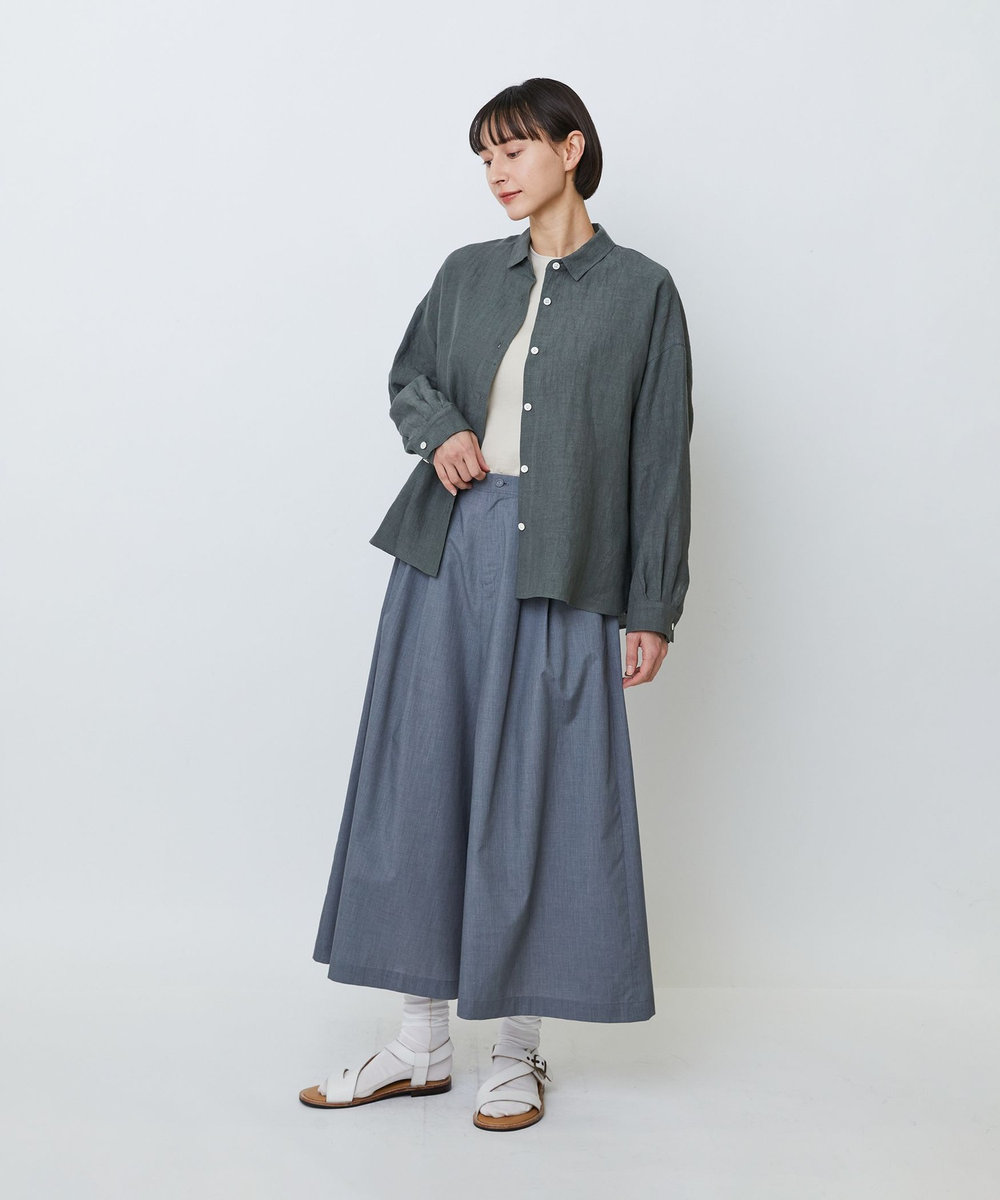 LOISIR グランジリネンボクシーシャツ カーキ