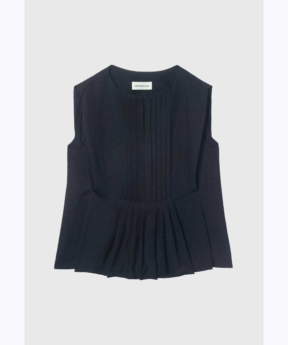 DÉPAREILLÉ TWILL WASHER TUCK NO SLEEVE BLOUSE / ツイルワッシャータックノースリーブブラウス ネイビー