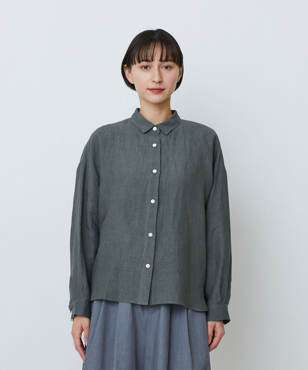 LOISIR グランジリネンボクシーシャツ カーキ