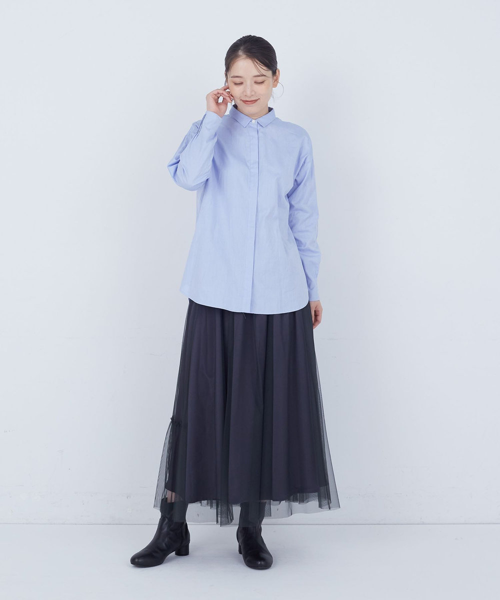 ADIEU TRISTESSE 袖口ピンタックシャツ ブルー