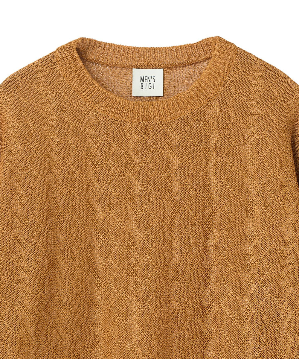MEN'S BIGI 変形アーガイルシアーニット7分袖Tシャツ イエロー