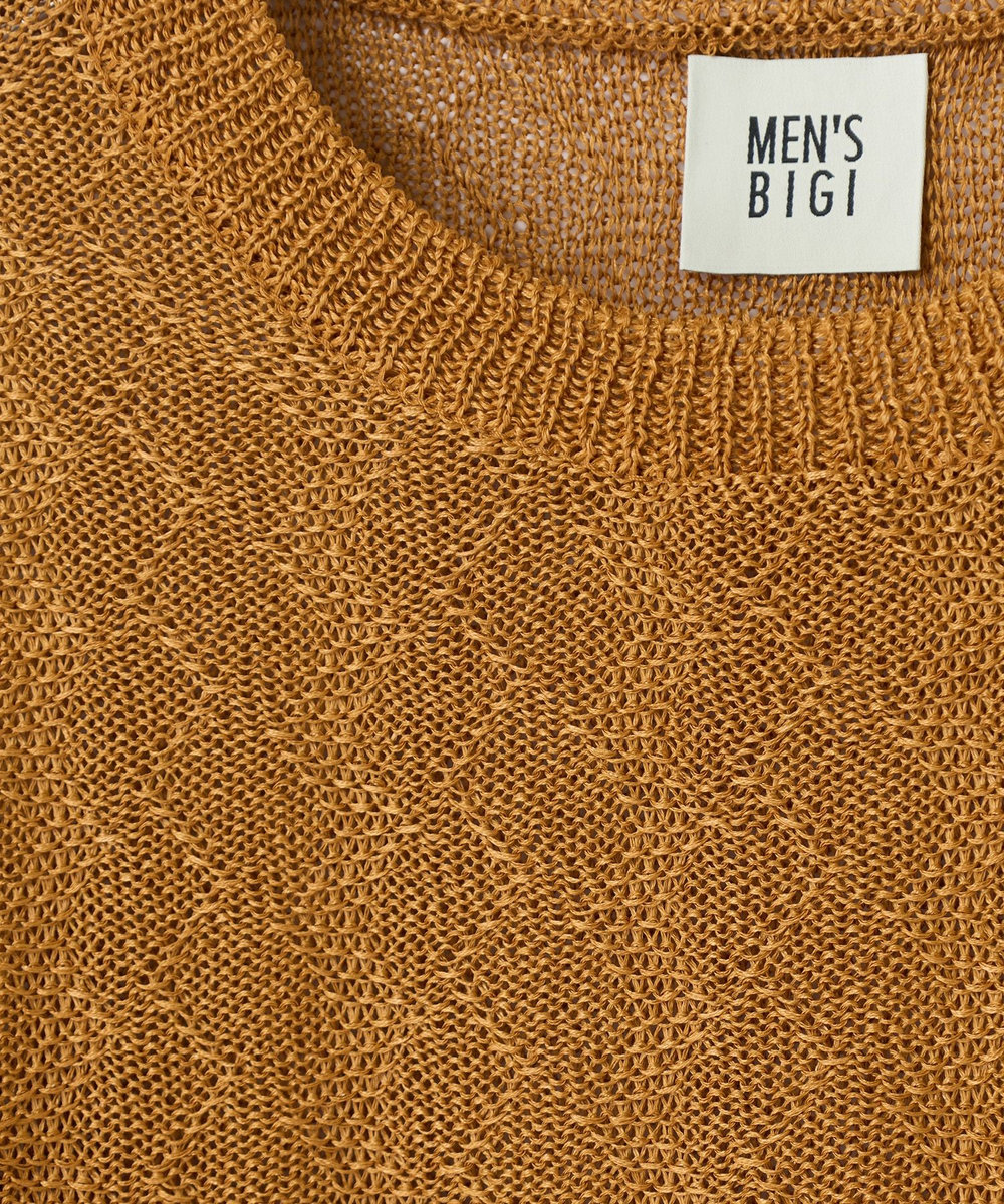 MEN'S BIGI 変形アーガイルシアーニット7分袖Tシャツ イエロー