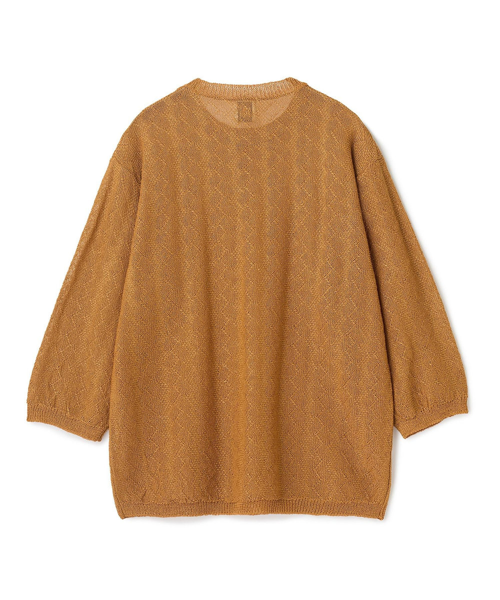 MEN'S BIGI 変形アーガイルシアーニット7分袖Tシャツ イエロー