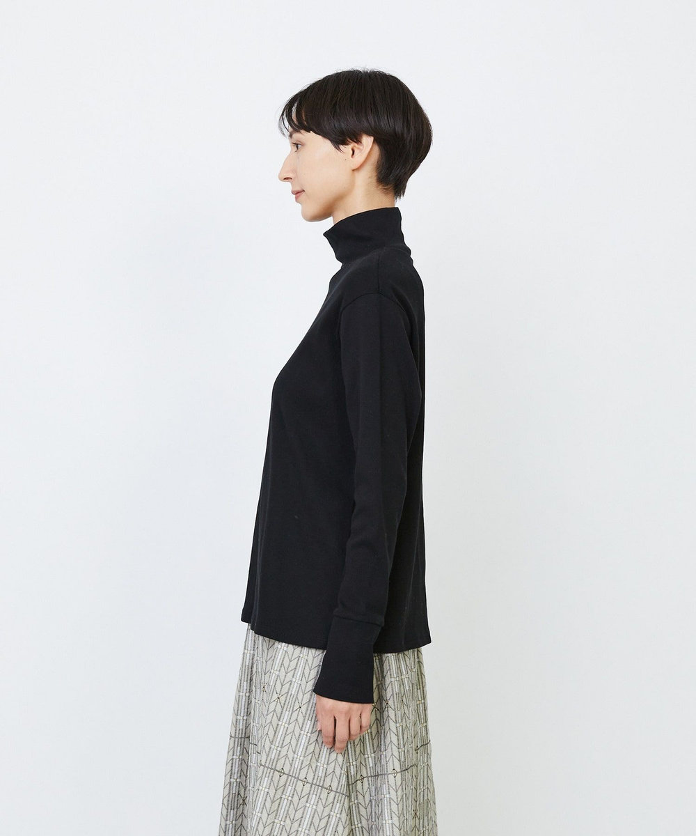 LOISIR コットンフライスタートルネックプルオーバー ブラック