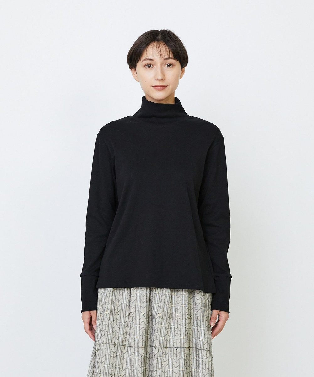 LOISIR コットンフライスタートルネックプルオーバー ブラック