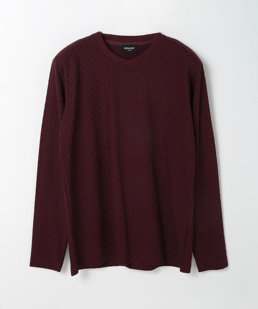 MEN'S BIGI 変形千鳥柄リンクスロングスリーブカットソー ボルドー