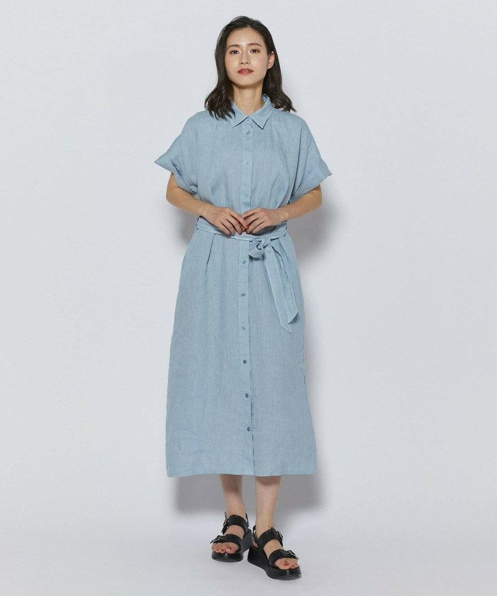 L'EQUIPE ピュアリネンガーメントダイワンピース サックスブルー