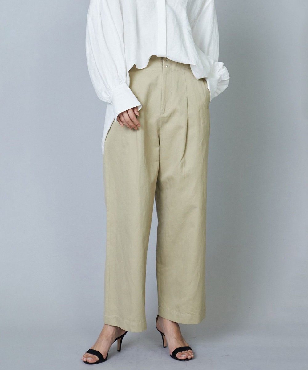 1er Arrondissement コットンヘンプツイルハイウエストパンツ ベージュ