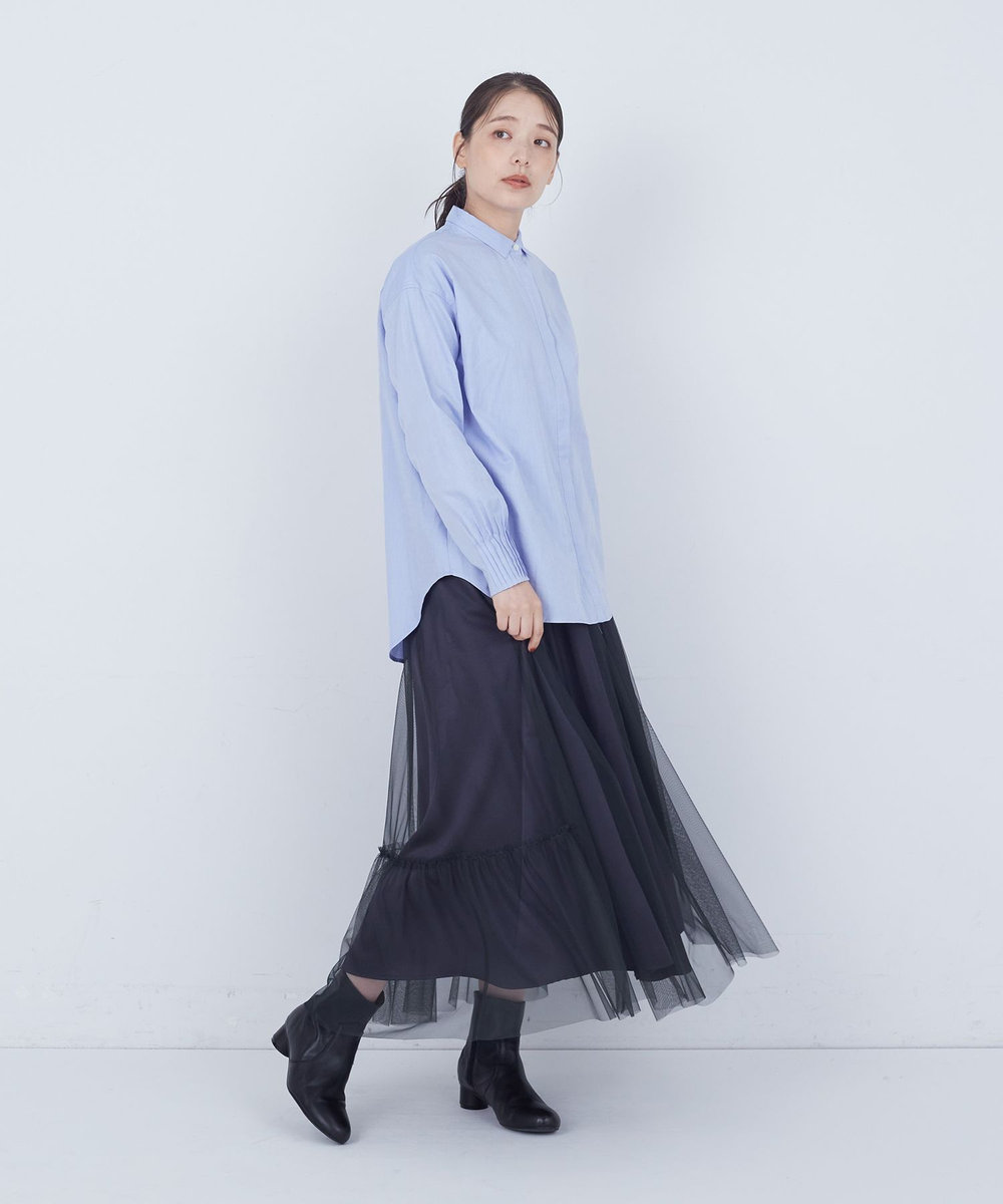 ADIEU TRISTESSE 袖口ピンタックシャツ ブルー