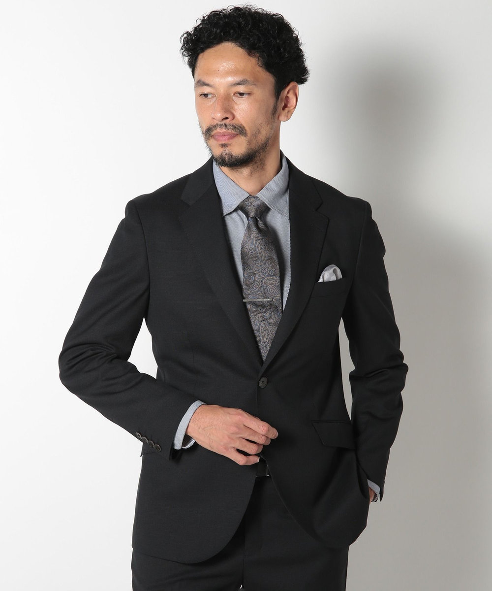 MEN'S BIGI ドビー柄スリムフィットスーツセットアップ ブラック