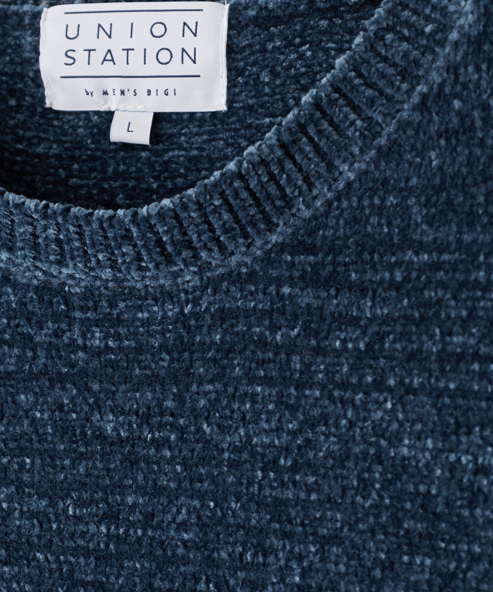 UNION STATION ベロアモールクルーネックニット ブルー