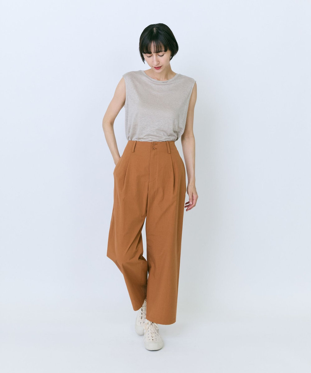 LOISIR コットンツイルテーパードパンツ キャメル
