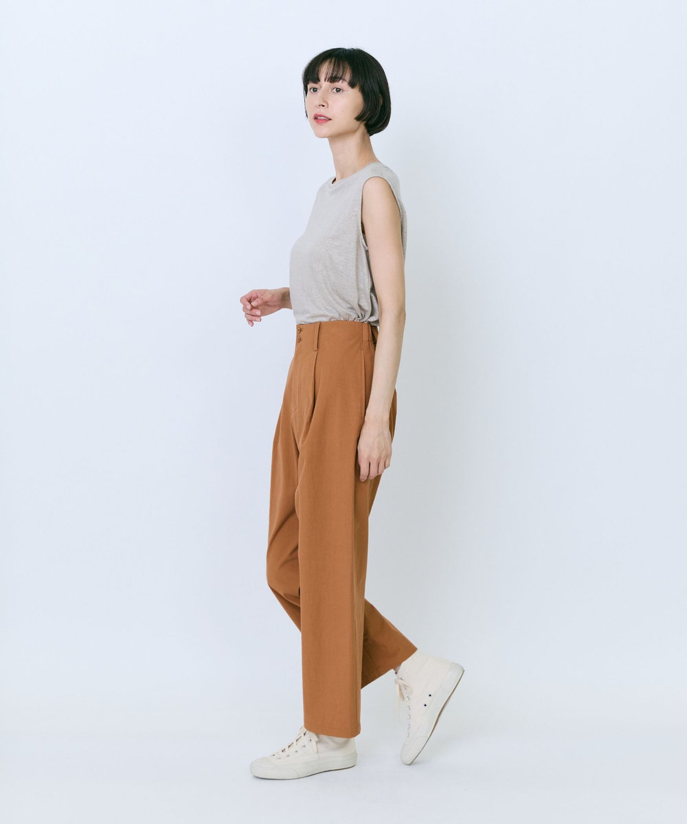 LOISIR コットンツイルテーパードパンツ キャメル
