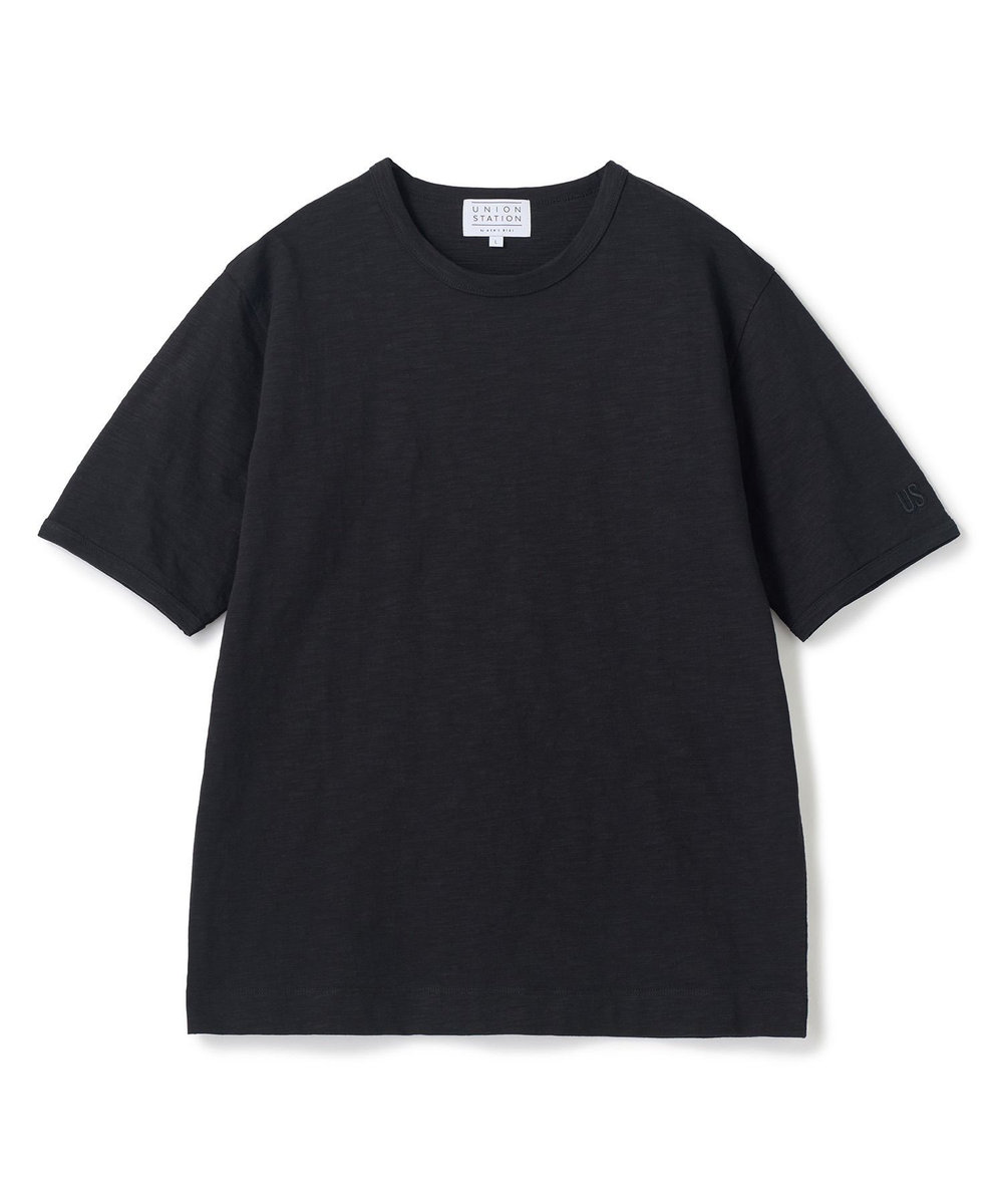 UNION STATION スラブ天竺袖刺繍Tシャツ ブラック