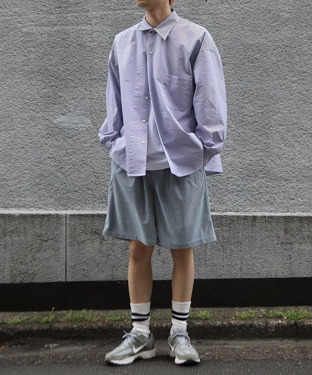 MEN'S BIGI サマーコーデュロイワイドハーフパンツ サックスブルー