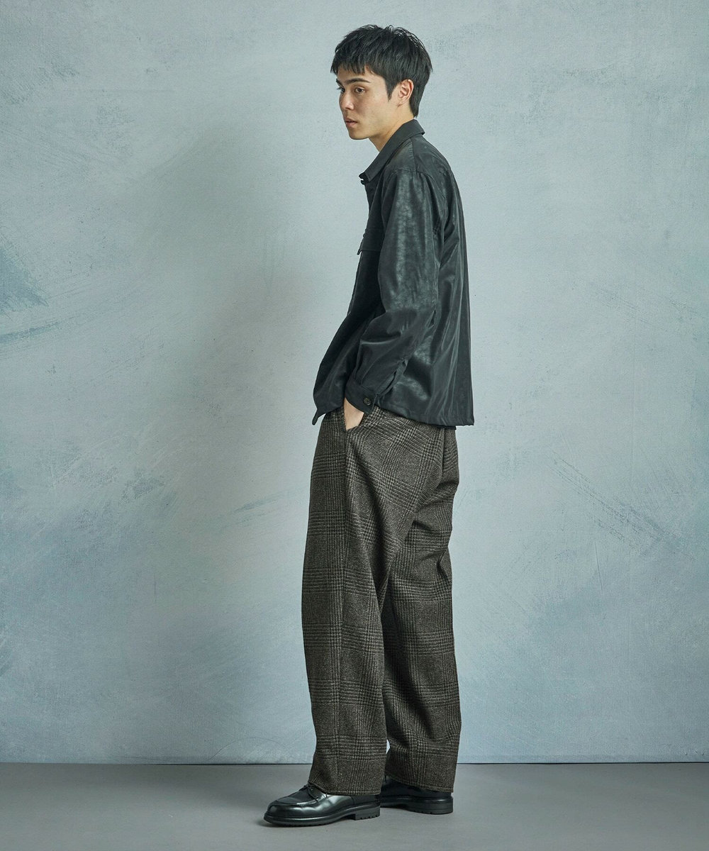 MEN'S BIGI ウールグレンチェック ワイドパンツ ブラウン