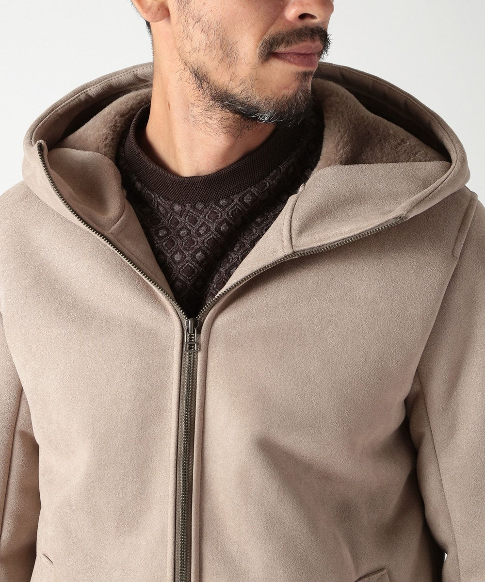 MEN'S BIGI テックレザームートンパーカー ベージュ
