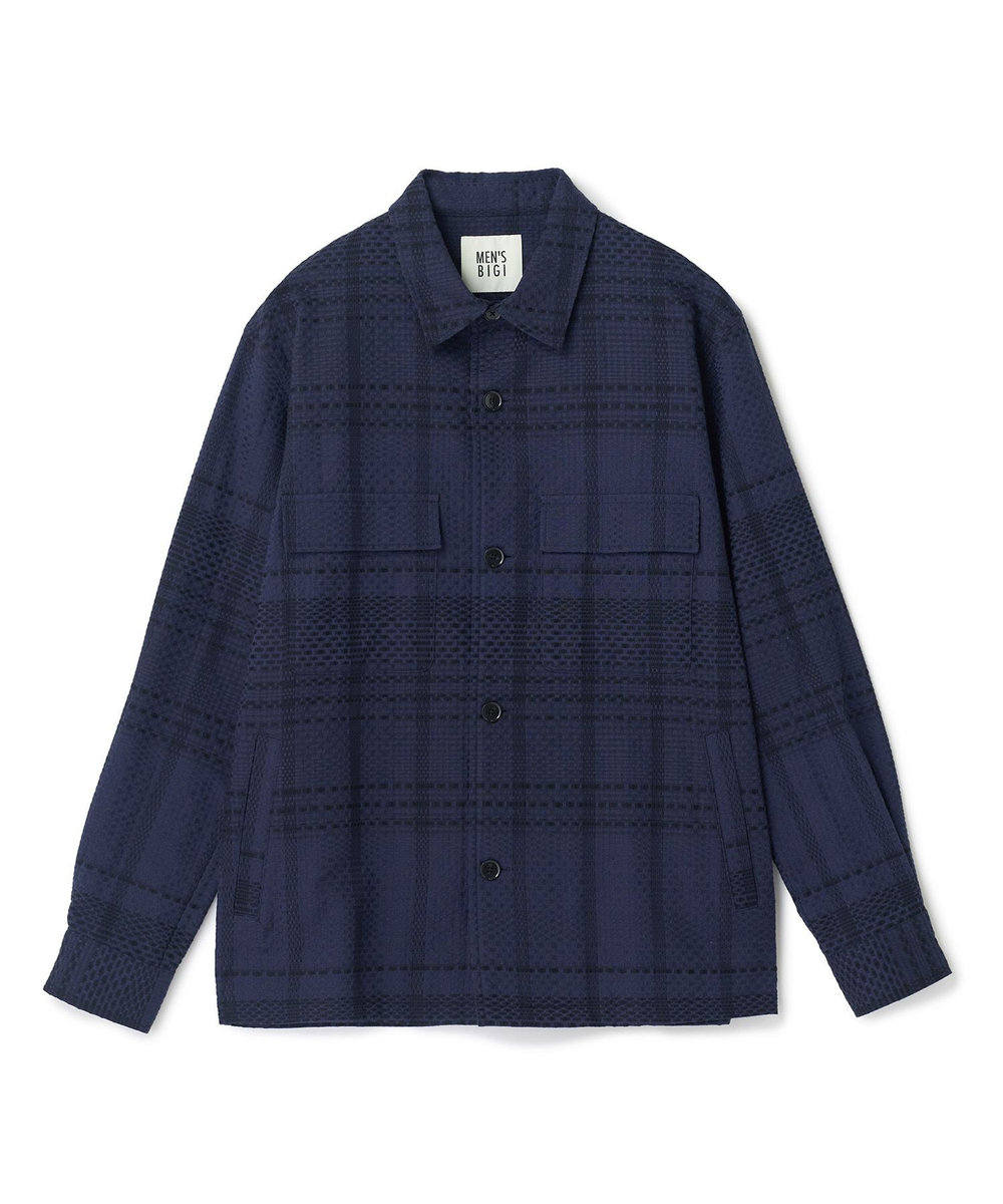 MEN'S BIGI ドビーチェックCPOシャツ ネイビー